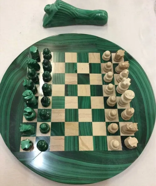 Gemstone Malachite Marble Chess Set, Handmade Indoor Game Chess Board Decor Gift
