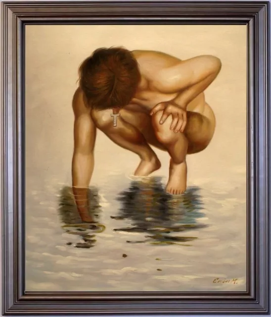 Ölbild männlicher Akt im Wasser, nackt, male nude UNIKAT,  HANDGEMALT, 50x60cm