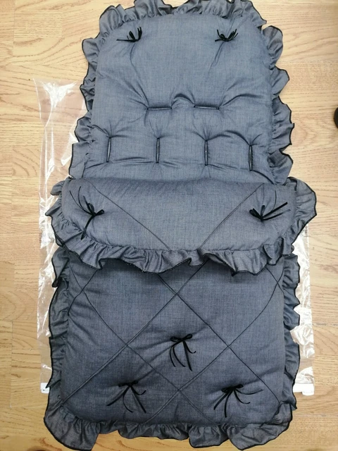 Baby  girls / boys  charcoal / black Ribbon bows  Foot Muff Cosy Toes Pram buggy