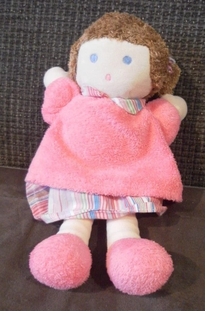 B4G / doudou peluche poupée brune robe rose NOUNOURS