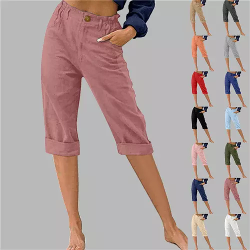 Women's 3/4 Shorts Cropped Ladies Summer Pants Stretch Capri Trousers Plus Size