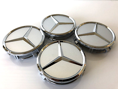 Set of 4 Fits Mercedes Benz Wheel Center Caps Hub SILVER CHROME Emblem AMG  75mm