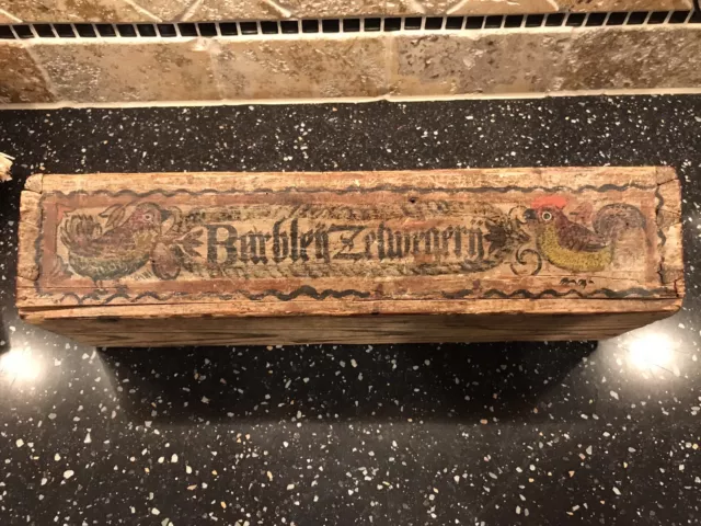 Antique Early 18th Primitive German Folk Art Painted Wood Candle Box Dated 1704