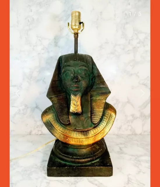 Vintage Egyptian Style Lamp In The Royal Bust Of The African Pharaoh