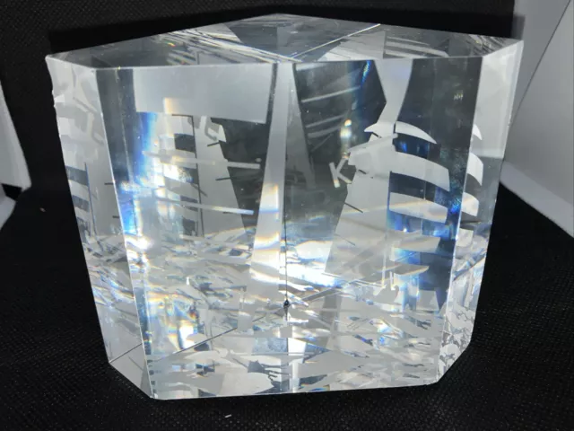 STEUBEN Glass Crystal Block Sailboat Race Sailing K-90 - Sculpture - Signed