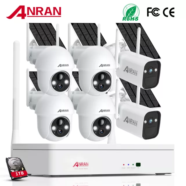 ANRAN Solar Überwachungskamera 8CH NVR Set Funk WLAN Akku CCTV Audio Außen 1TB