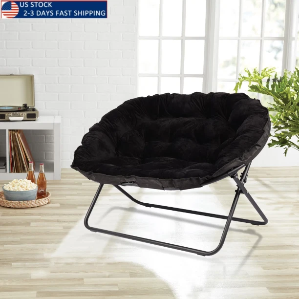 Metal Construction Durable Folding Chair Double Saucer Chair, Black