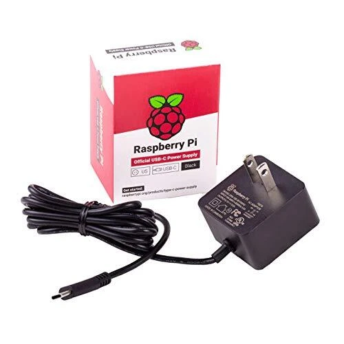 4 Model B Official PSU, USB-C, 5.1V, 3A, US Plug SC0218 Pi Accessory Black