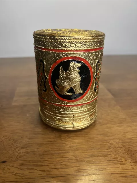 Antique Burmese Burma Gold Gilt Lacquerware Nut Box