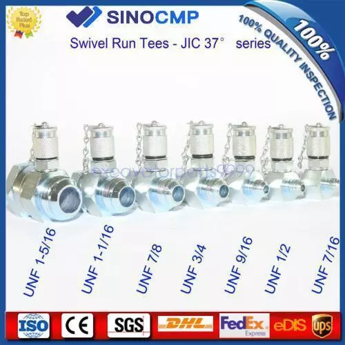 7PCS JIC37 Hydraulic Swivel Run Tee Connectors,Test Coupling Point for Excavator