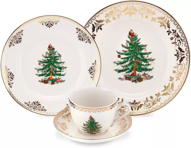 Spode Christmas Tree Gold Collection 4-Piece Place Setting, 22 Karat Gold Border