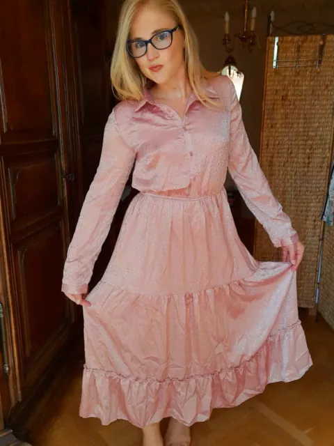 Robe Longue Satin Vieux Rose L