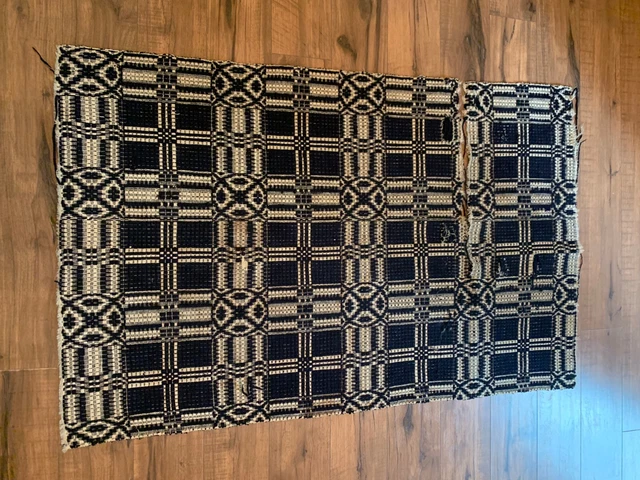 19th Century Woven Coverlet Remnant 48" x 31"