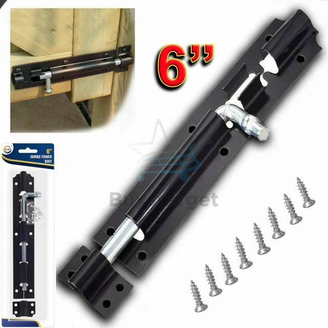 🔥6'' Heavy Duty Tower Bolt Straight Black Lock Slide Gate Door Latch Shed UK