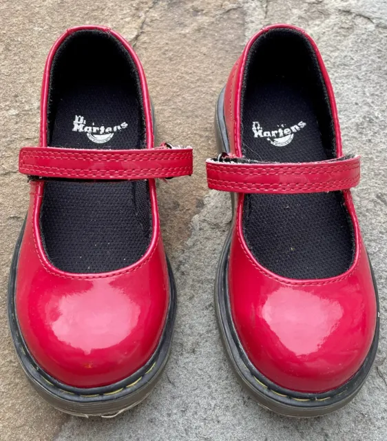 Doc Dr Martens Tully Little Kids Girl’s Sz 8 Red Patent Leather Mary Jane Shoes