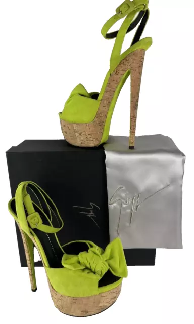 Giuseppe Zanotti $895 NIB 10 US 40 EU Green Suede Platform Sandals Heel Shoe Bag