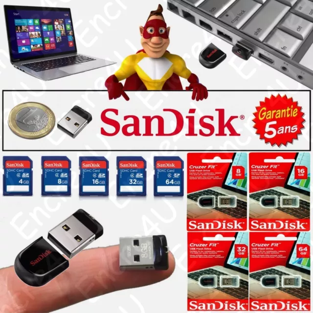 CARTE SD OU Clé USB SANDISK : 32 / 64 Go Gb Cruzer Fit Format Nano
