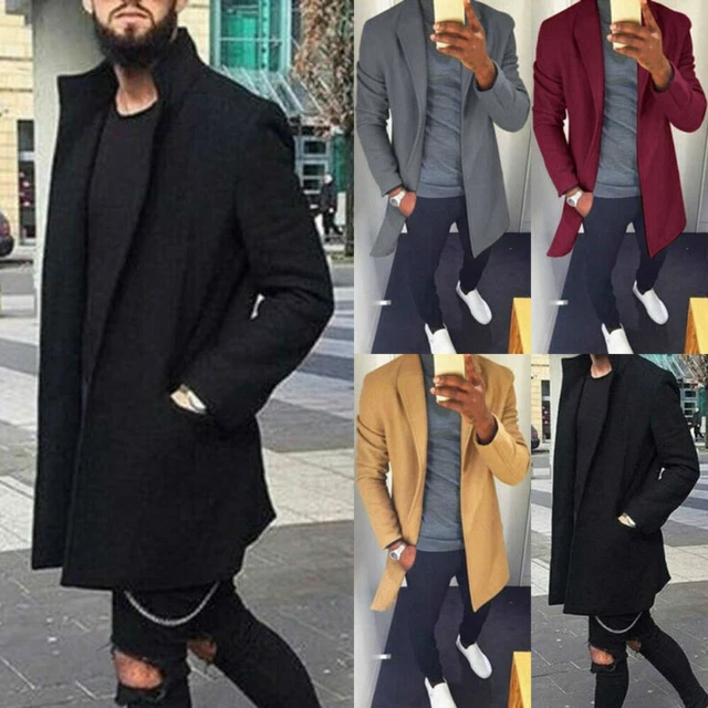 NEW Jacket Peacoat Men's Winter Outwear Overcoat Trench Warm Coat Tops Long