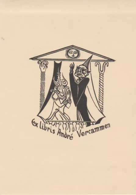 ex-libris André Vercammen (théatre, marionnettes) bois par stuyvaert, 1948