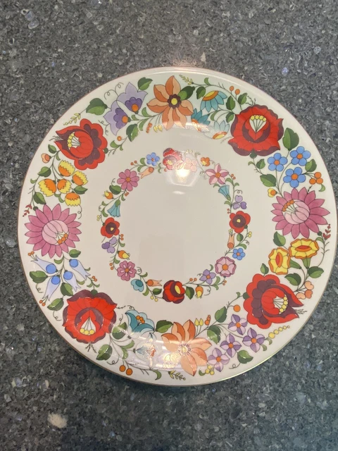 Kalocsa Hungary Hand Painted Display Plate Folk Art Brightly Colored Floral 11”