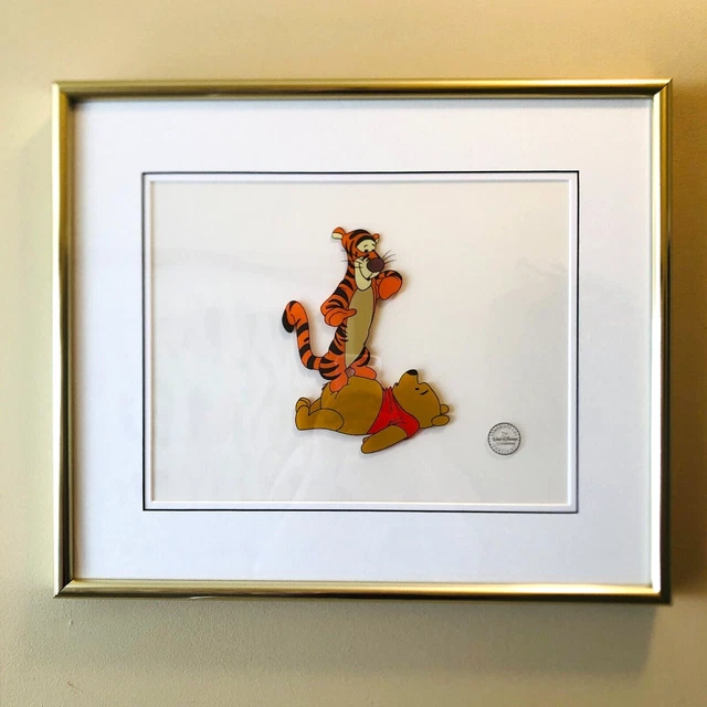 vtg disney seri cell of Tiger & Winnie The Poo framed under glass 19" x 16"