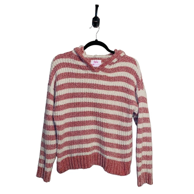 Justice Pullover Striped Hoodie Pink & White Girls Size 18/20 Excellent