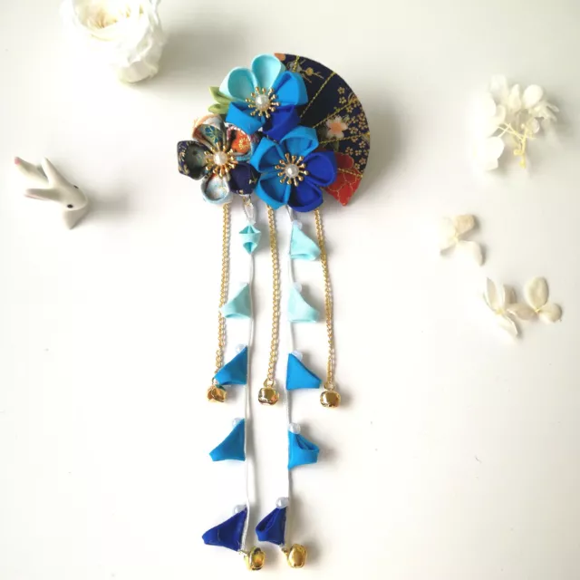 Clip per capelli nappa giapponese fatta a mano Sakura Kanzashi bambina kimono matrimonio 2