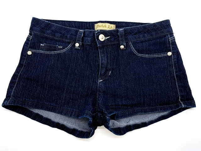 Watch LA Women's Jean Shortie Shorts Dark Wash Silver Strands Rhinestones Sz 7