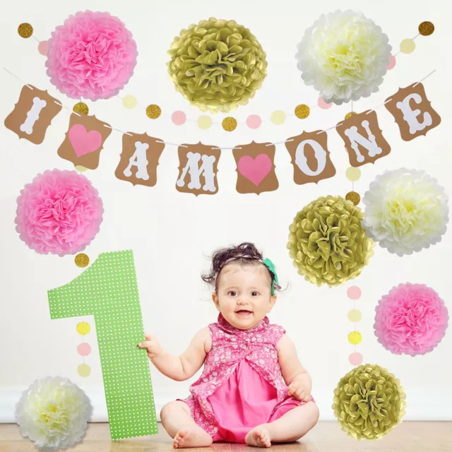 PARTY DECORATIONS 1st BIRTHDAY - Baby Girl - Pink & Gold - Party Supplies