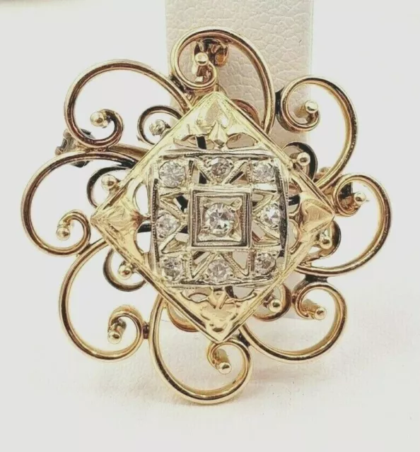 14KT Yellow and White Gold Pin/Pendant with Single Cut Diamonds Vintage