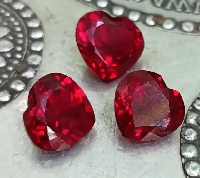 AA+3 Pcs Natural BURMESE Blood Red Ruby Heart Cut GIE Certified GEMSTONE 35 Ct