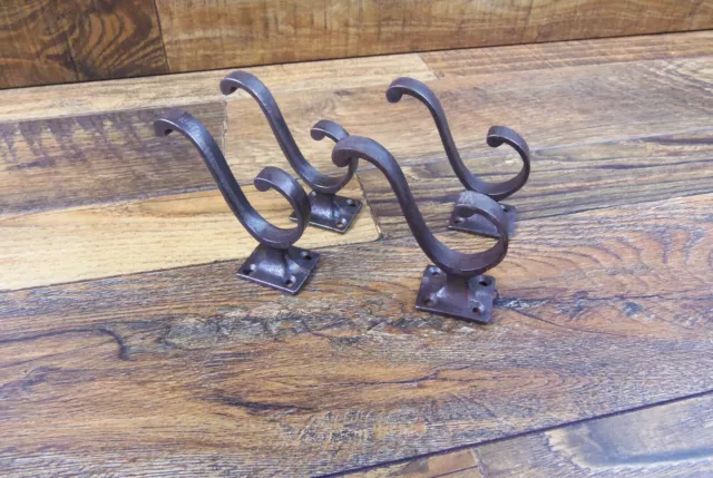 4 Natural Cast Iron/Metal Square Back 3 1/4" x 3" Up-Swept Coat Hat Towel Hooks