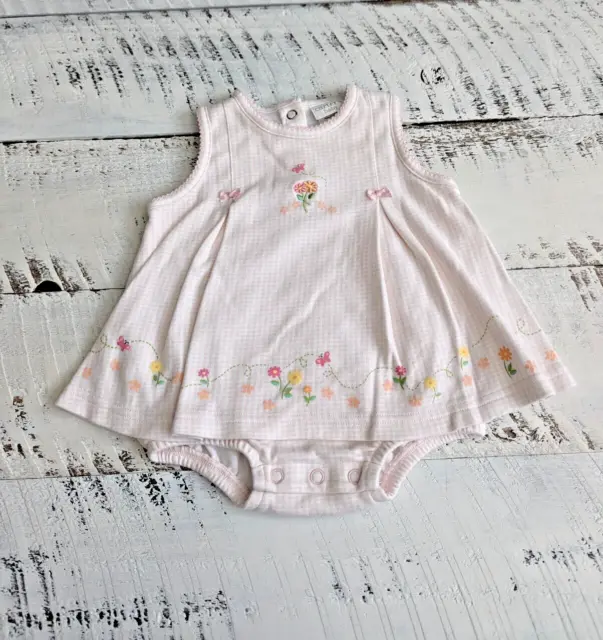 Carter’s Size 3-6M Vintage Light Pink & White Gingham Floral Butterfly Sunsuit