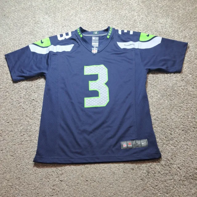 Seattle Seahawks #3 Wilson Jersey Shirt Youth Large Blue Short Sleeve NFL