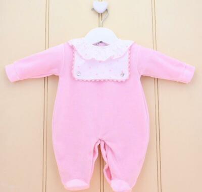 Newborn Baby Girl Pink Rompers Sleepsuit Spanish Velour Frill Collar Girls 0-6M