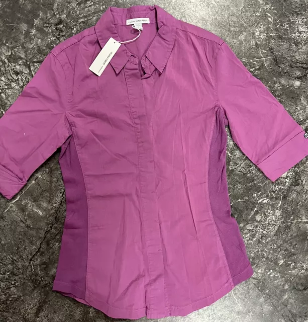 James Perse Women’s Hidden Button Up Ribbed Side Panel 3/4 Sleeve Shirt Sz 1/Sm