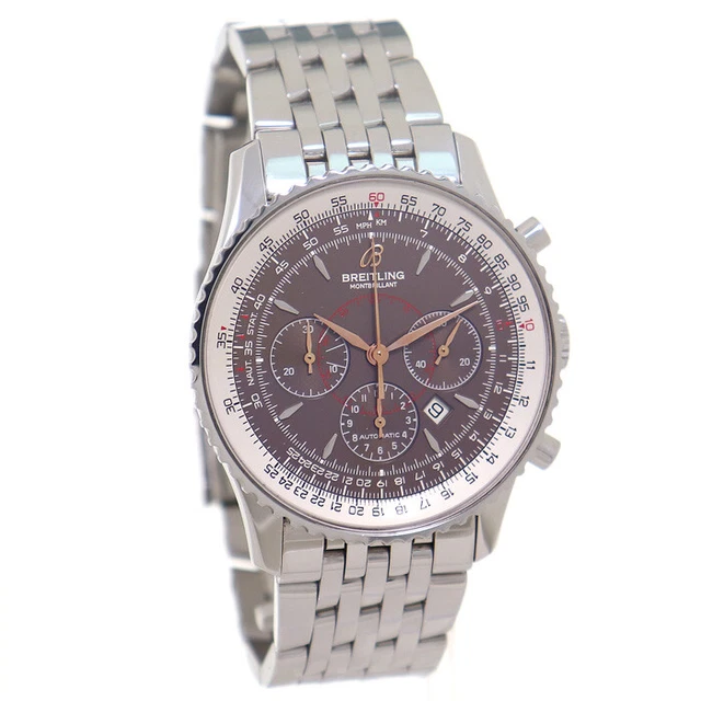 Auth Breitling Watch Navitimer Montbrillant Chronograph A4137012 Brown Pilot F/S