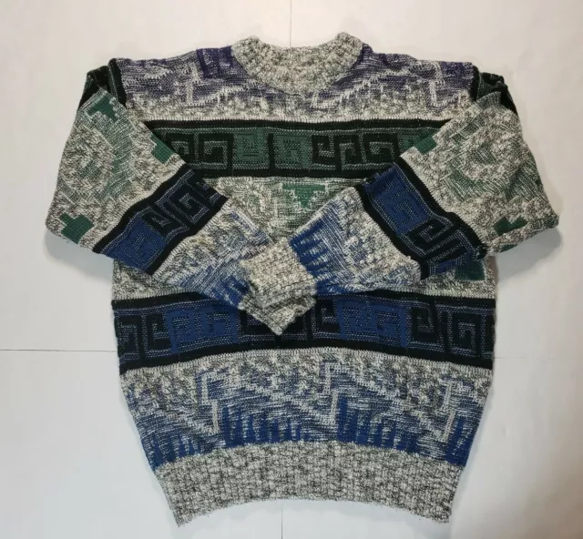City Streets Mens Sweaters 90s SZ L Large Colorful Abstract Knit Cosby Biggie