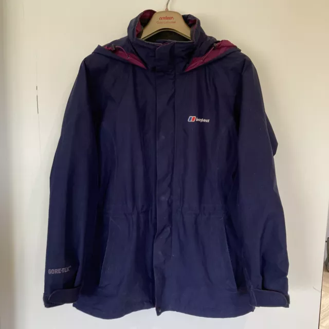 BERGHAUS Gore-Tex Blue Purple Windbreaker Jacket UK 10 Womens Zip Hood Rain Coat