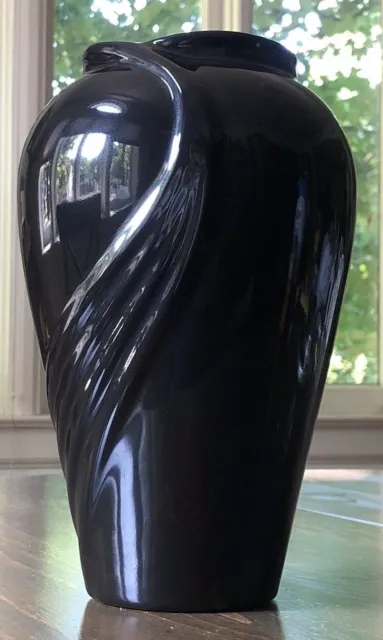 Vintage 1996 Haeger Black Vase Flower Imperfect Art Deco 10" 90's Ceramic 