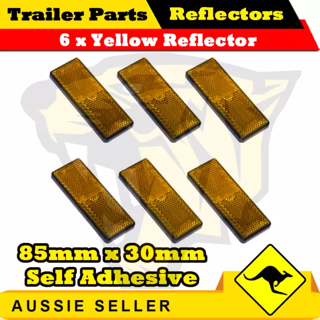 6 x Yellow 85mm x 30mm Self Adhesive Reflectors-Superior Trailers