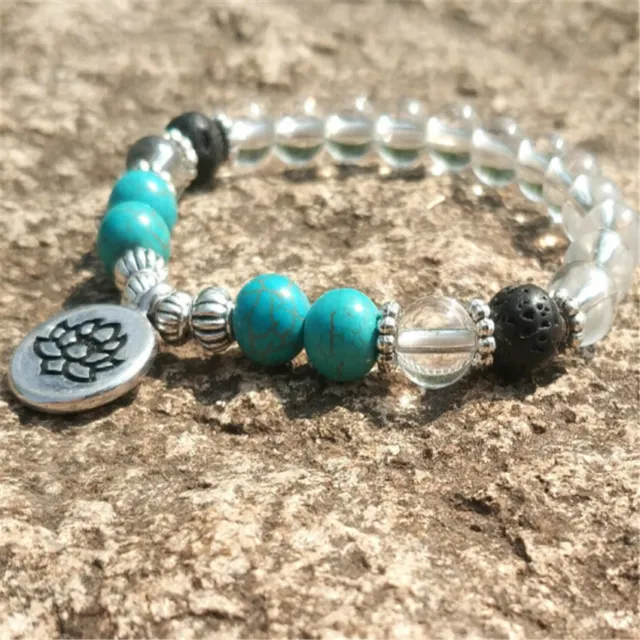8mm Turquoise Transparent Bead Bracelet 7.5inches Bless Buddhism Pray