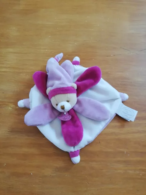 0/ Doudou Et Compagnie Ours Plat Blanc Rose Violet Mini DC2790