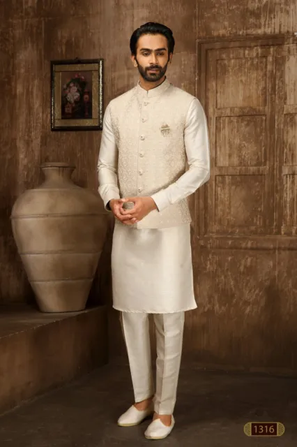 3 Pc Mens Designer EThnic Bollywood Wedding Wear Traditional Kurta Payjama India