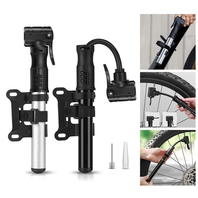 1 pompe à vélo avec 1 embout d'air supplémentaire, pompe à pneu portable, mini pompe à pied avec aiguille à air, convient pour vélo de route, VTT