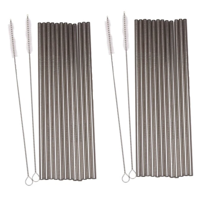 24 Teiliges Set, Edelstahl Halm, Wiederverwendbarer Metallstroh Halm, GeradeA3X5