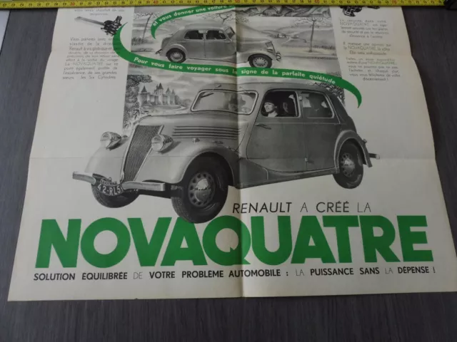 Catalogue Automobile / Affiche Publicitaire Novaquatre Renault / Original 1938