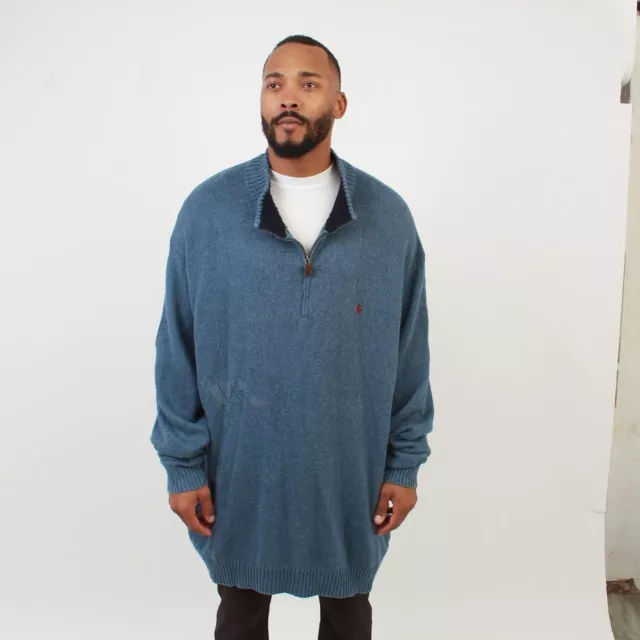 "Men's Polo Ralph Lauren blue zip neck pure cotton sweater