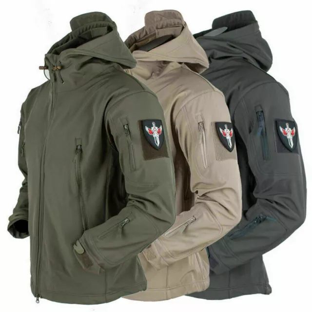 Mens Waterproof Soft Shell Jacket Tactical Hoodie Winter Warm Military Coats Top