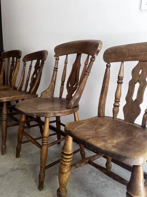 5 x Antique Original Victorian Yew & Elm Wood Bodgers Chairs.